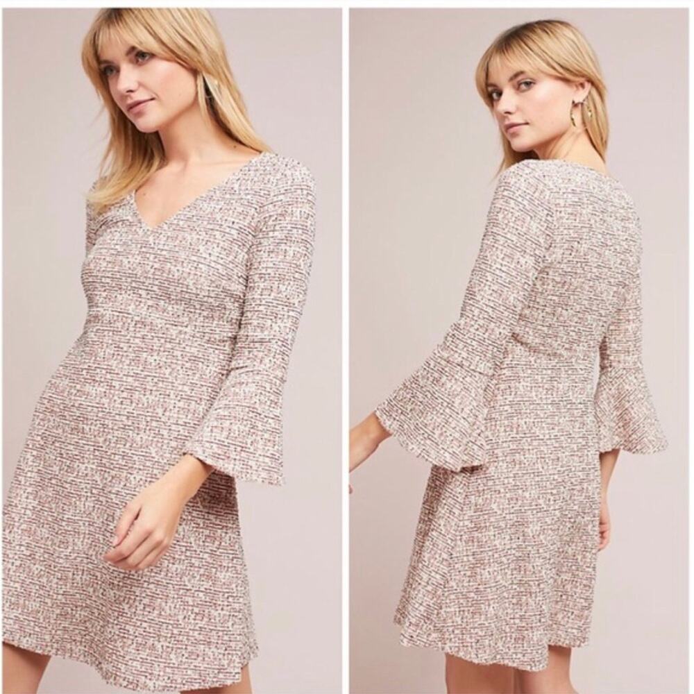 Anthropologie Maeve Tweed Susie Swing Dress Bell Sleeve Black Red White XS